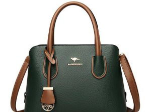 شنطة يد كبيرة جلدية بتصميم تقليدي مميز – زيتونى